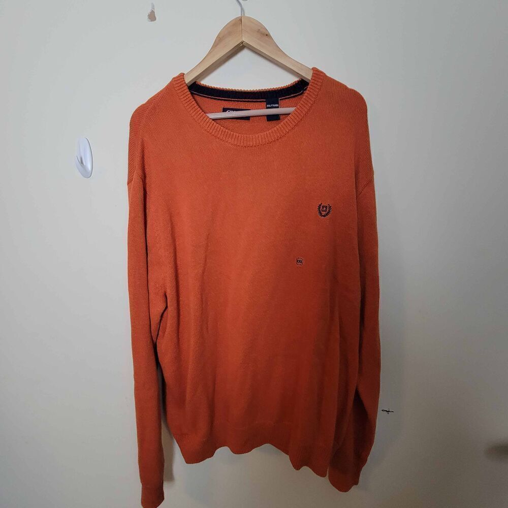 Chaps Sweater Men's 2XL Orange Crew Neck 100% Cotton Tight Knit Pullover Autumn
